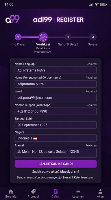 Cara Mudah Buat Akun Baru adi99 di Android