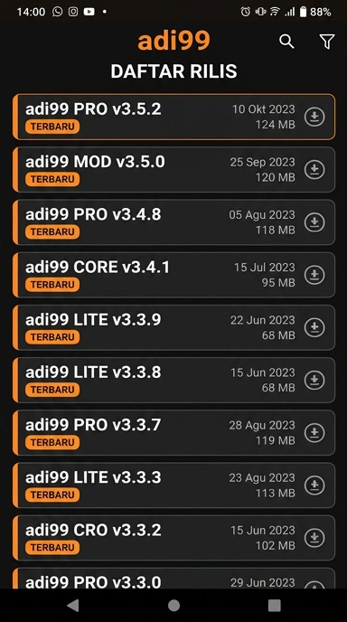 Riwayat Versi Aplikasi adi99 untuk Android