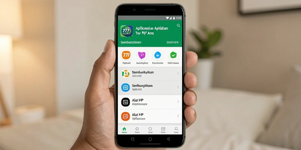 Antarmuka utama 777LUCKY yang menampilkan fungsi Sembunyikan Aplikasi.