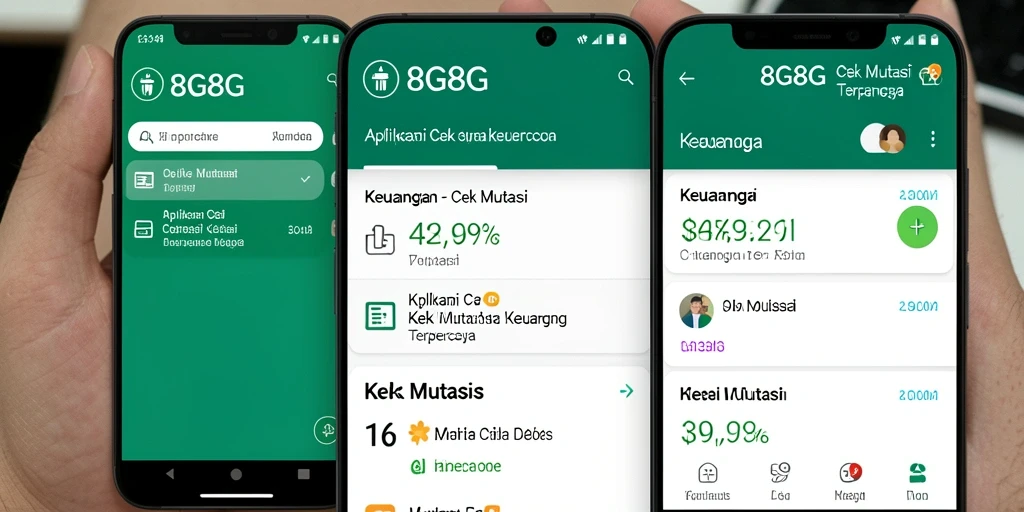 Antarmuka aplikasi 8G8G untuk cek mutasi keuangan yang modern.