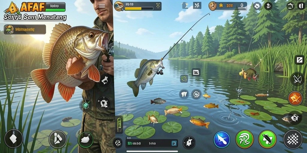 Antarmuka AFAF yang menarik saat memancing ikan.