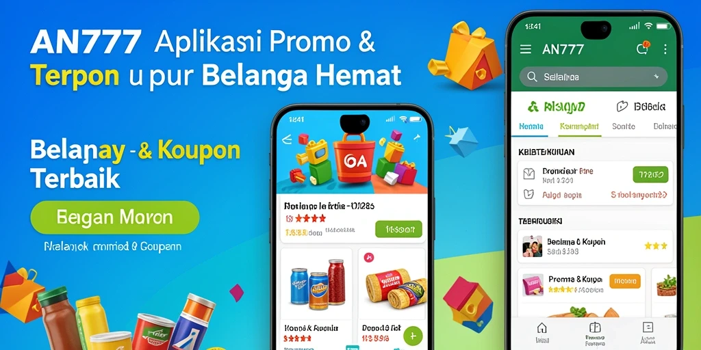 Antarmuka AN777 menampilkan berbagai promo dan diskon menarik untuk berbelanja.