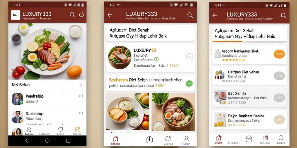 Tampilan antarmuka pengguna LUXURY333 untuk diet sehat yang menarik.