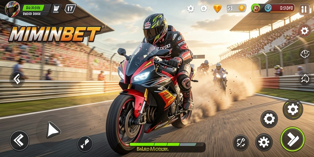 Antarmuka MIMINBET yang menampilkan balapan motor yang cepat dan seru.