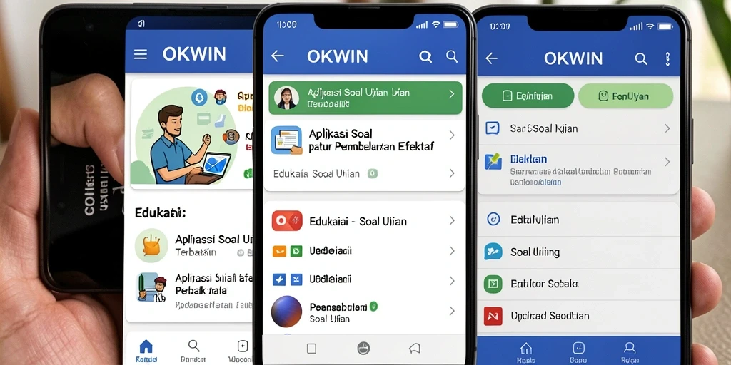 Tampilan antarmuka aplikasi Soal Ujian OKWIN yang menarik dan interaktif.