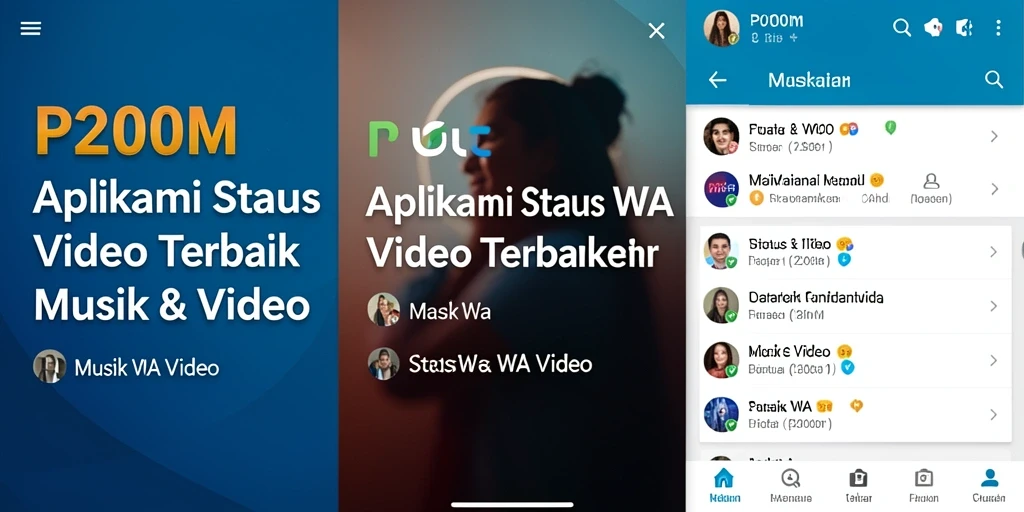 Tampilan antarmuka P200M dengan berbagai pilihan video status yang menarik.