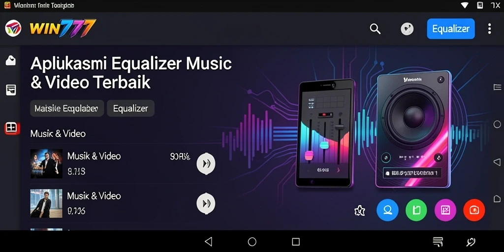 Antarmuka WIN777 menampilkan kontrol Equalizer yang lengkap dan visualisasi audio yang menarik.